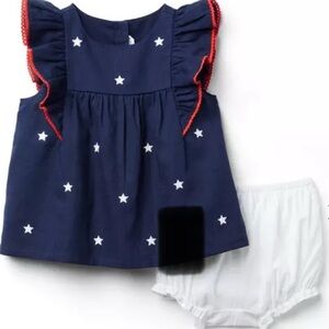 ❤️🤍💙 Janie & Jack Navy Star Print Kids Dress with Bloomers